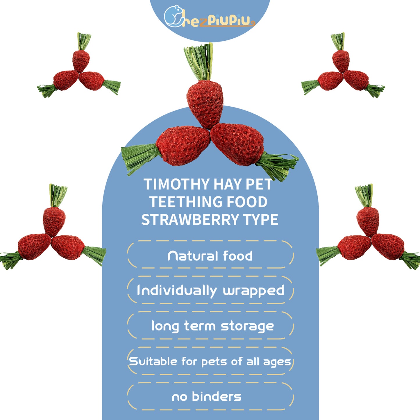 Timothy Grass Strawberry Shape Pet Teething Snacks